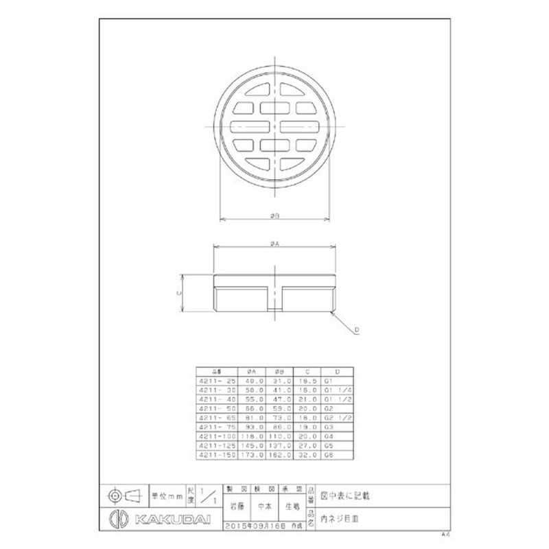 カクダイ 2229582 カクダイ 4211-25 内ネジ目皿 #4211-25 1個(ご注文単位1個)【直送品】