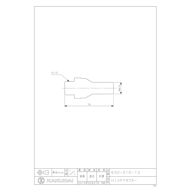 カクダイ 2223689 632-216-13 HIVPアダプター #632-216-13 1個(ご注文単位1個)【直送品】