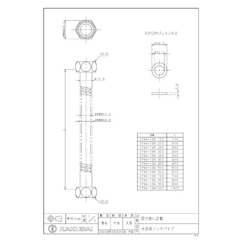 カクダイ 2225106 水道用フレキパイプ #0784-13X200 1個(ご注文単位1個)【直送品】