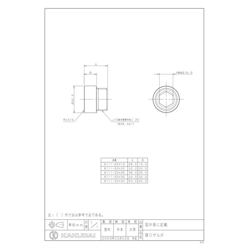 カクダイ 2222925 6111-20×15 厚口ザルボ #6111-20X15 1個(ご注文単位1個)【直送品】