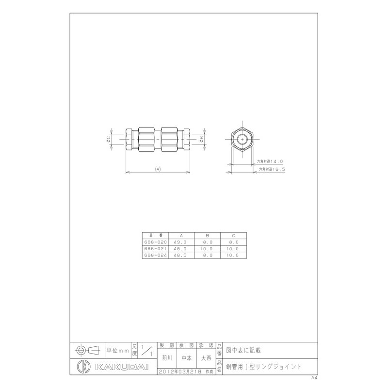 カクダイ 2227419 668-021 銅管用I型リングジョイント #668-021 1個(ご注文単位1個)【直送品】