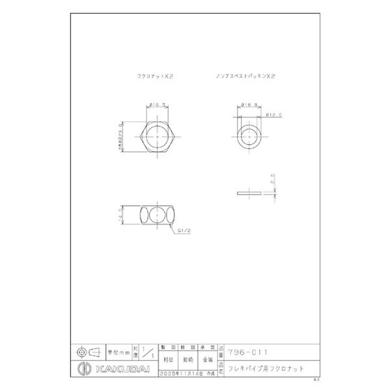 カクダイ 2226049 796-011 フレキパイプ用フクロナット #796-011 1個(ご注文単位1個)【直送品】