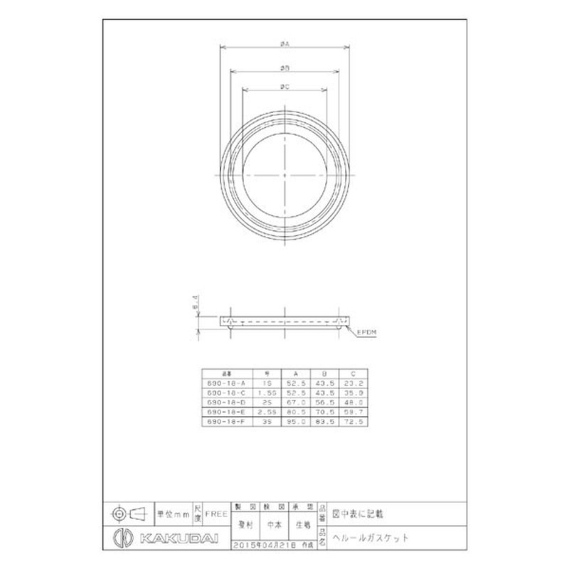 カクダイ 2224806 ヘルールガスケット/3S #690-18-F 1個（ご注文単位1個）【直送品】