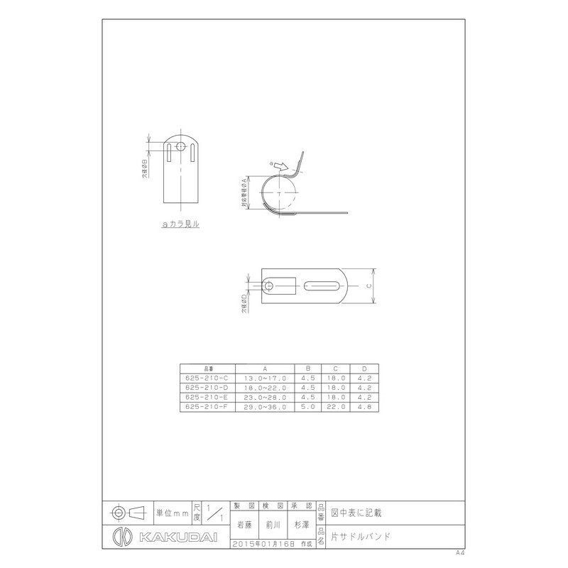 カクダイ 2228838 片サドルバンド #625-210-D 1個(ご注文単位1個)【直送品】