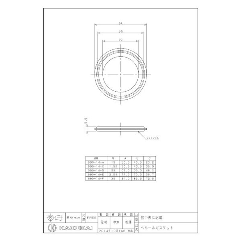 カクダイ 2224782 ヘルールガスケット/1S #690-14-A 1個（ご注文単位1個）【直送品】