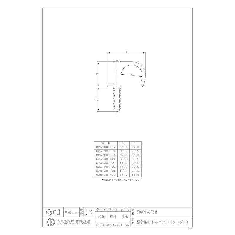 カクダイ 2228121 樹脂製サドルバンドシングル #625-301-16 1個(ご注文単位1個)【直送品】