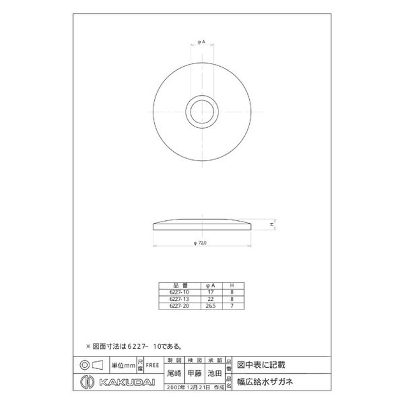 カクダイ 2223474 幅広給水ザガネ #6227-10 1個(ご注文単位1個)【直送品】