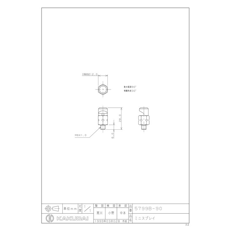 カクダイ 2222656 ミニスプレイ90° #5799B-90 1個（ご注文単位1個）【直送品】