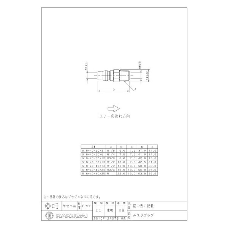 カクダイ 2222248 518-40-20×6 外ネジプラグ #518-40-20X6 1個（ご注文単位1個）【直送品】