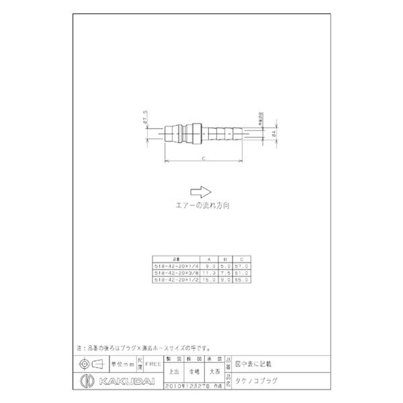 カクダイ 2222262 518-42-20×1/4 タケノコプラグ #518-42-20X1/4 1個(ご注文単位1個)【直送品】