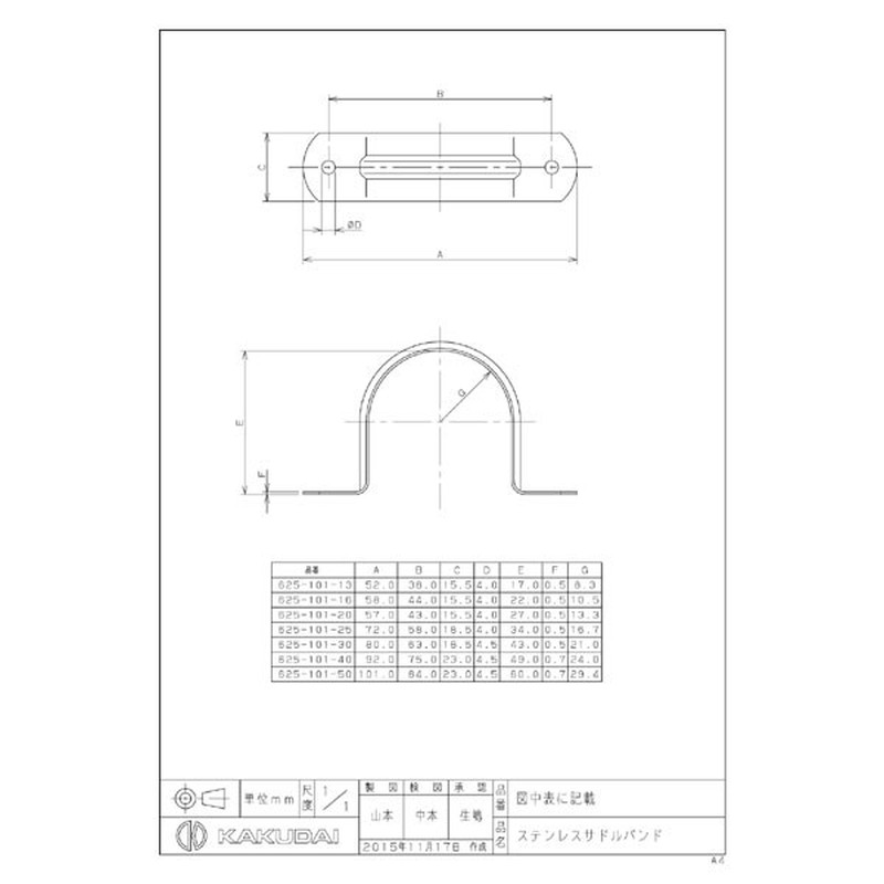 カクダイ 2223588 625-101-30 ステンレスサドルバンド 30 #625-101-30 1個(ご注文単位1個)【直送品】
