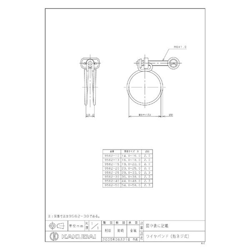 カクダイ 2226505 カクダイ 9562-40 ワイヤバンド指ネジ式 #9562-40 1個(ご注文単位1個)【直送品】
