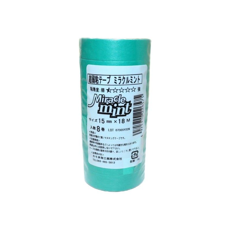 カモ井加工紙 9034920 超弱粘着テープ ミラクルミント 15mm×18m #226575 1個（ご注文単位1個）【直送品】