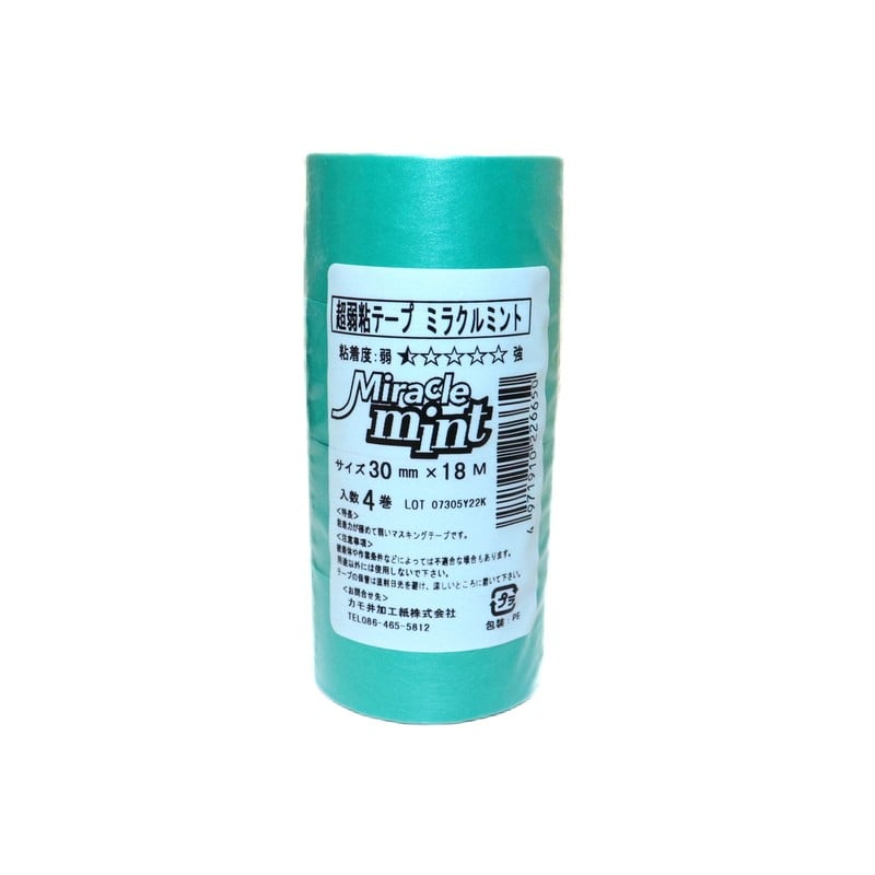 カモ井加工紙 9034924 超弱粘着テープ ミラクルミント 30mm×18m #226650 1個（ご注文単位1個）【直送品】