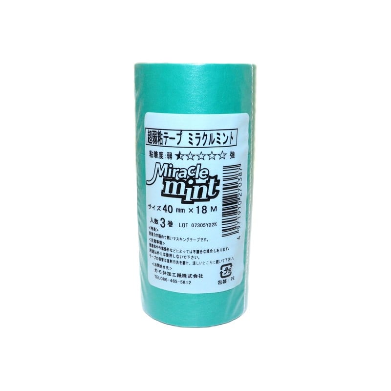 カモ井加工紙 9034925 超弱粘着テープ ミラクルミント 40mm×18m #270387 1個(ご注文単位1個)【直送品】