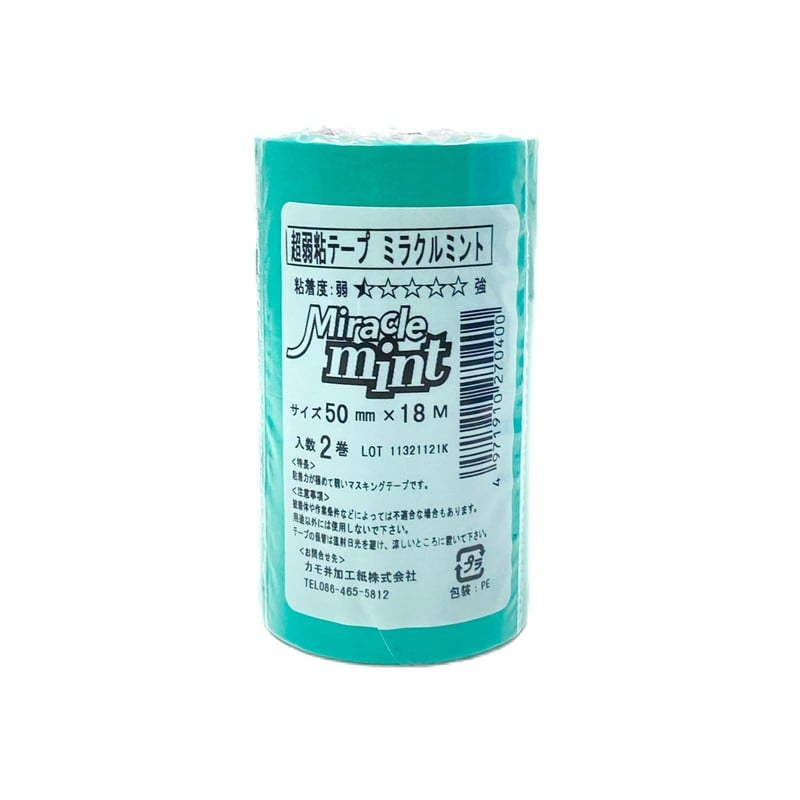 カモ井加工紙 9034926 超弱粘着テープ ミラクルミント 50mm×18m #270400 1個（ご注文単位1個）【直送品】