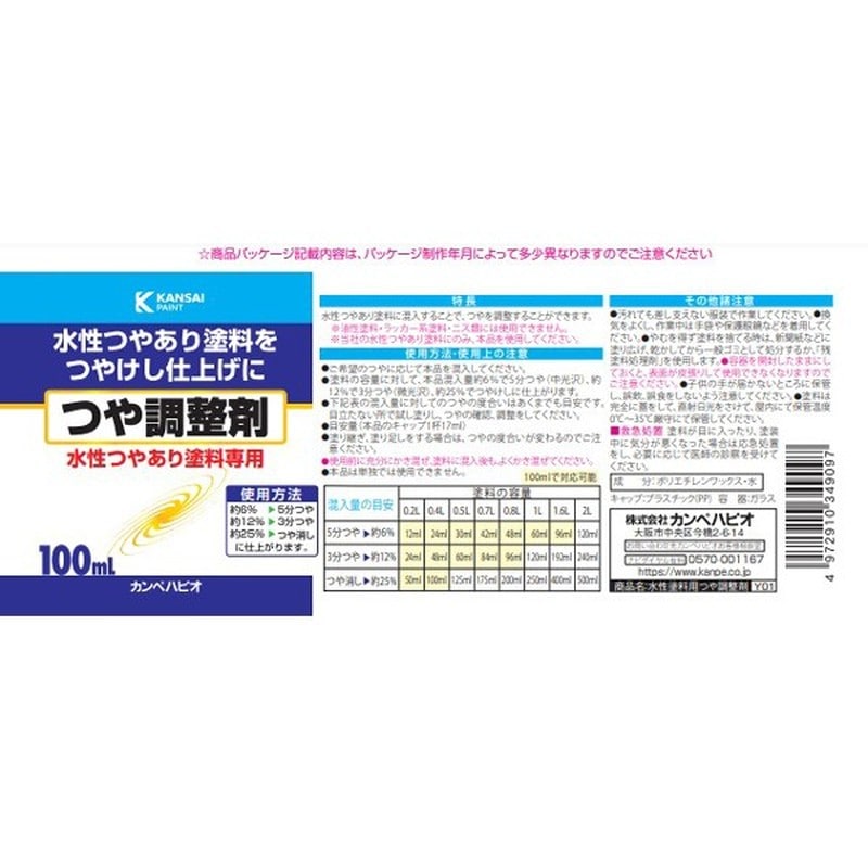 カンペハピオ 9000540 水性つやあり塗料専用つや調整剤 100ml #00087660202100 1個(ご注文単位1個)【直送品】