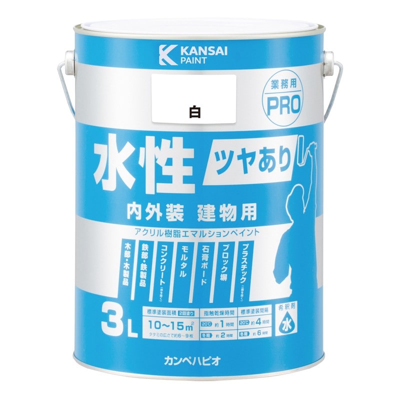 カンペハピオ 9002401 水性ツヤあり建物用PRO 白 3L #00447650011030 1個（ご注文単位1個）【直送品】