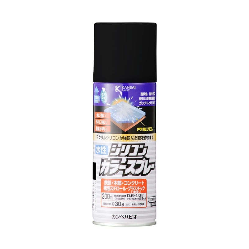 カンペハピオ 9002179 水性シリコンカラースプレーつや消しBK 300ML #00507654092300 1個（ご注文単位1個）【直送品】