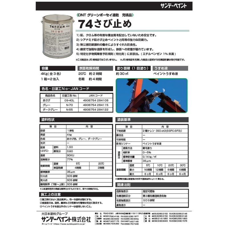 サンデーペイント 902220 74さび止め ダークグレー 4kg 1個(ご注文単位1個)【直送品】