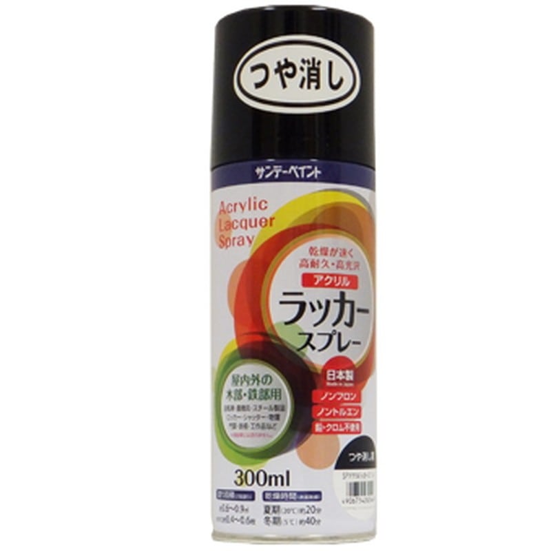 サンデーペイント 9022126 アクリルラッカースプレー ツヤケシ黒 300ml #20019N 1個（ご注文単位1個）【直送品】