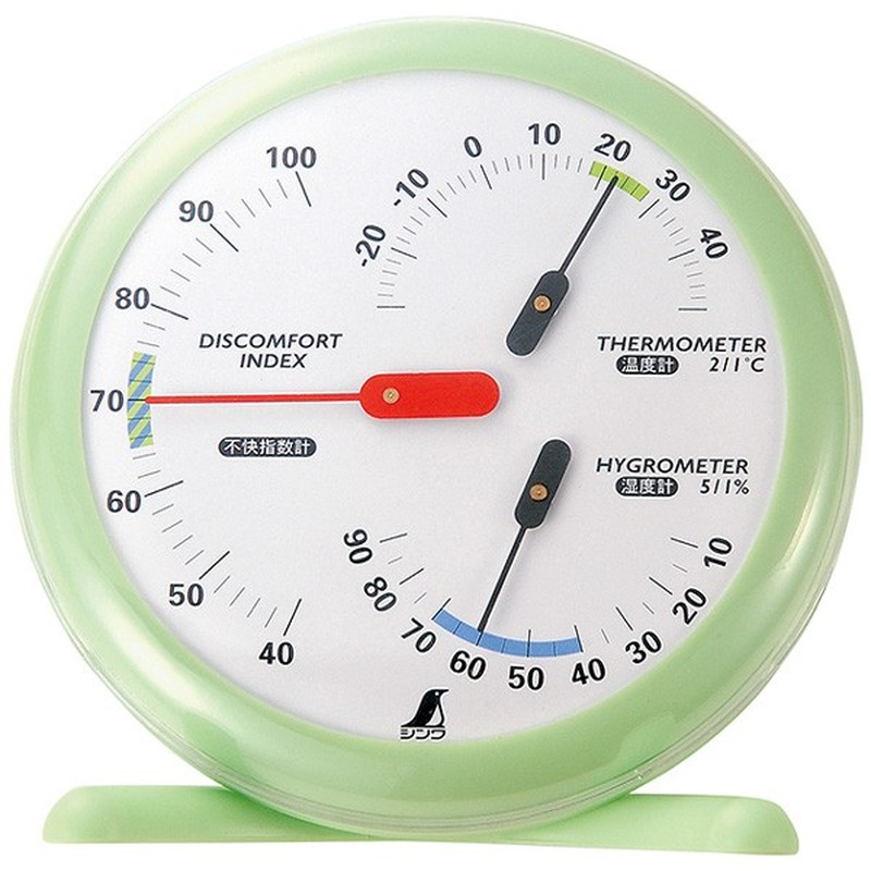 シンワ測定 4101175 70480温湿度不快計丸型15リーフグリーン #70480 1個（ご注文単位1個）【直送品】