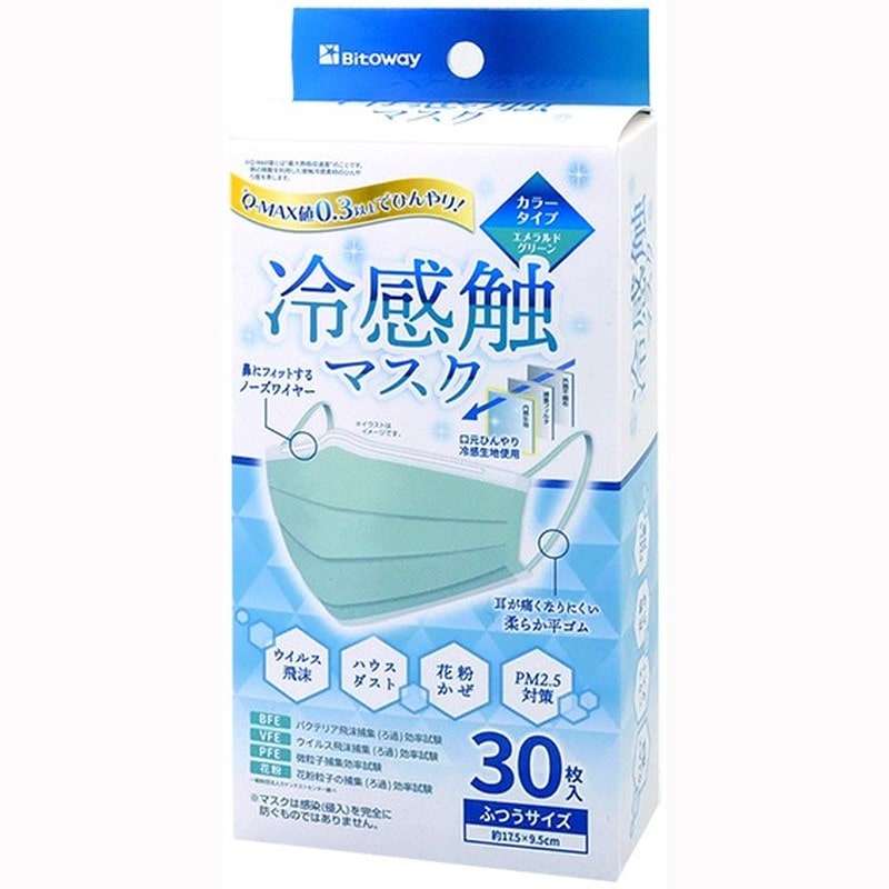 ビトウコーポレーション 438948 冷感触不織布マスク30枚入 エメラルドグリーン FLT-33292 1個（ご注文単位1個）【直送品】