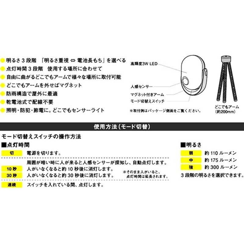 ムサシ 431335 どこでもセンサーライト300 ASL-097 1個（ご注文単位1個）【直送品】