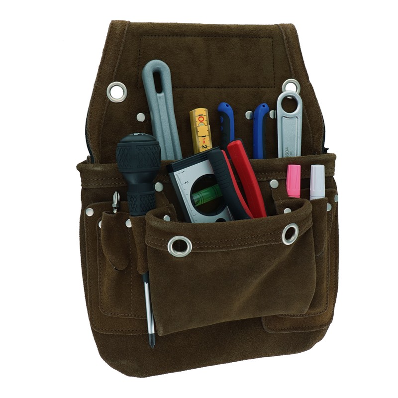 三共コーポレーション 4353078 スエード本革釘袋 1段 ブラウン DSL-01BR 1個（ご注文単位1個）【直送品】