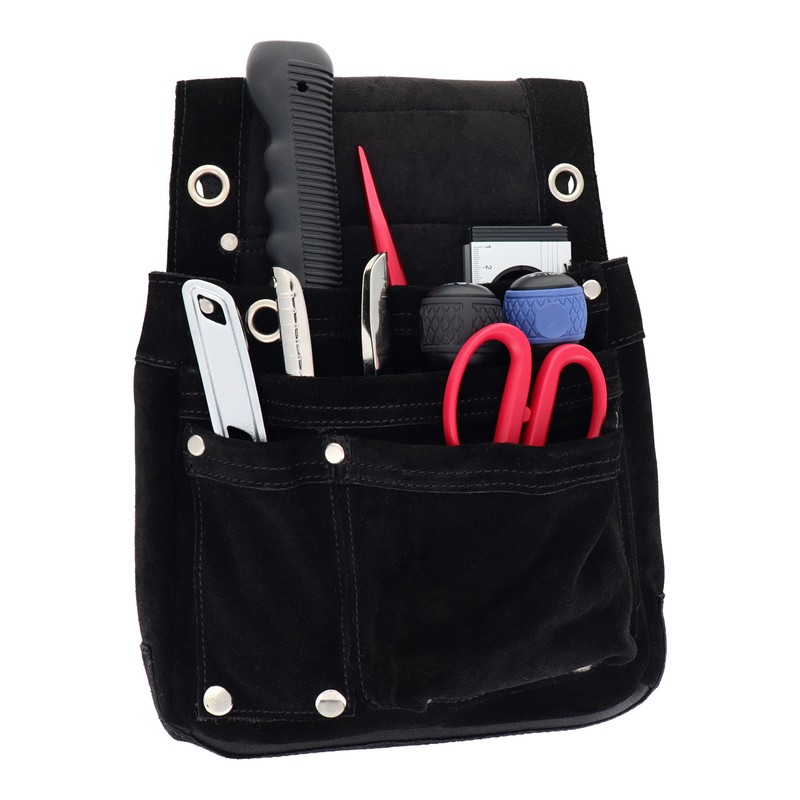 三共コーポレーション 4353079 スエード本革釘袋 2段 ブラック DSL-07BK 1個（ご注文単位1個）【直送品】