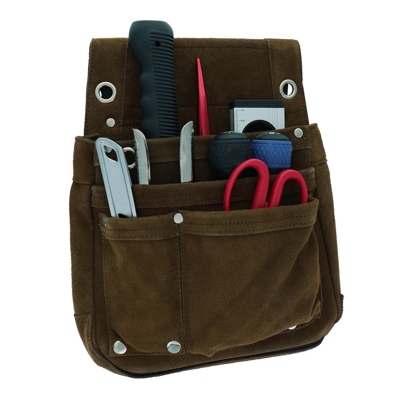 三共コーポレーション 4353081 スエード本革釘袋 2段 ブラウン DSL-07BR 1個（ご注文単位1個）【直送品】