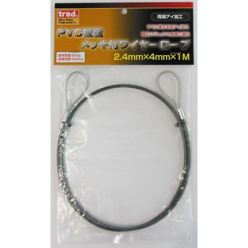 三共コーポレーション 4352209 ワイヤーロープ 両端アイ加工径 2.4mm×1m #360627 1個(ご注文単位1個)【直送品】