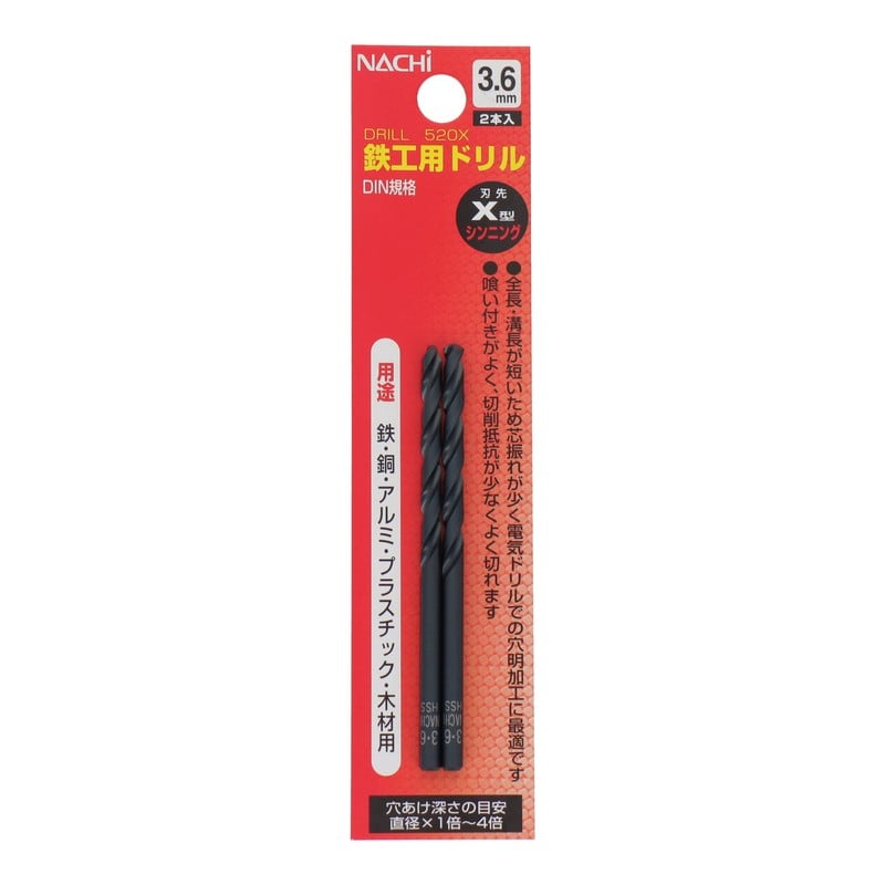 不二越 502283 鉄工用ドリル 3.6mm 2本入 #453186 1個（ご注文単位1個）【直送品】