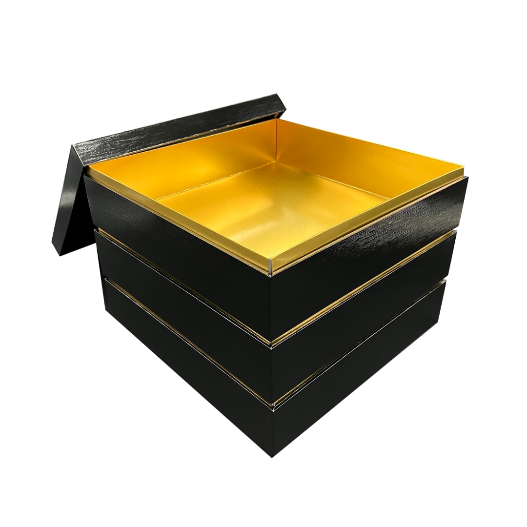 九州パール紙工 紙重箱 8寸3段本体・蓋 黒 仕切は別売り 1袋(10個セット)(ご注文単位1袋)【直送品】