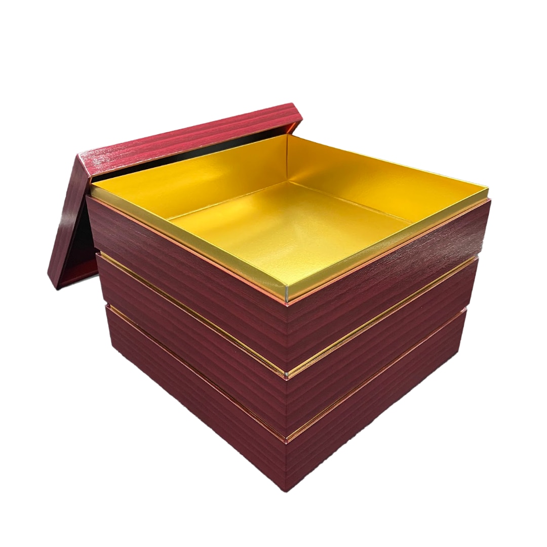 九州パール紙工 紙重箱 8寸3段本体・蓋 朱 仕切は別売り 1袋(10個セット)(ご注文単位1袋)【直送品】