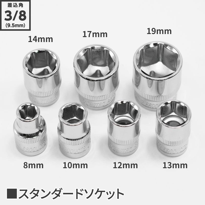 ワールドツール アストロプロダクツ AP 3/8DR ラチェットセット スタンダード ミリ (8点組) TS291 2002000032911（ご注文単位1セット）【直送品】