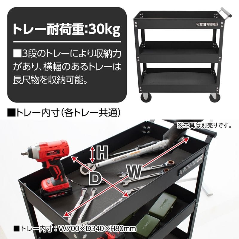 ワールドツール アストロプロダクツ AP ツールワゴン 3段 ブラック TW848 2003000008487(ご注文単位1個)【直送品】