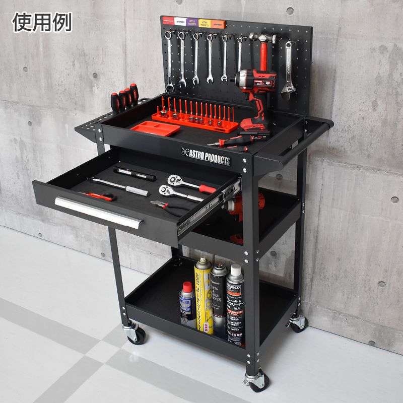 ワールドツール アストロプロダクツ AP ツールワゴン 3段 引出&パネル付 ブラック TW098 2003000010985(ご注文単位1個)【直送品】