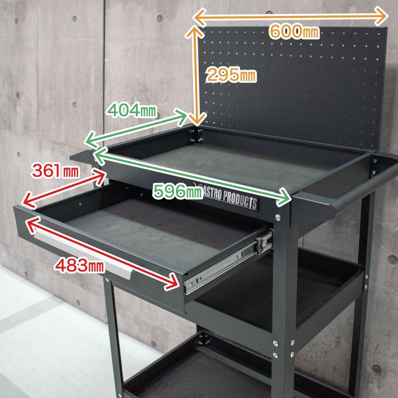 ワールドツール アストロプロダクツ AP ツールワゴン 3段 引出&パネル付 ブラック TW098 2003000010985(ご注文単位1個)【直送品】