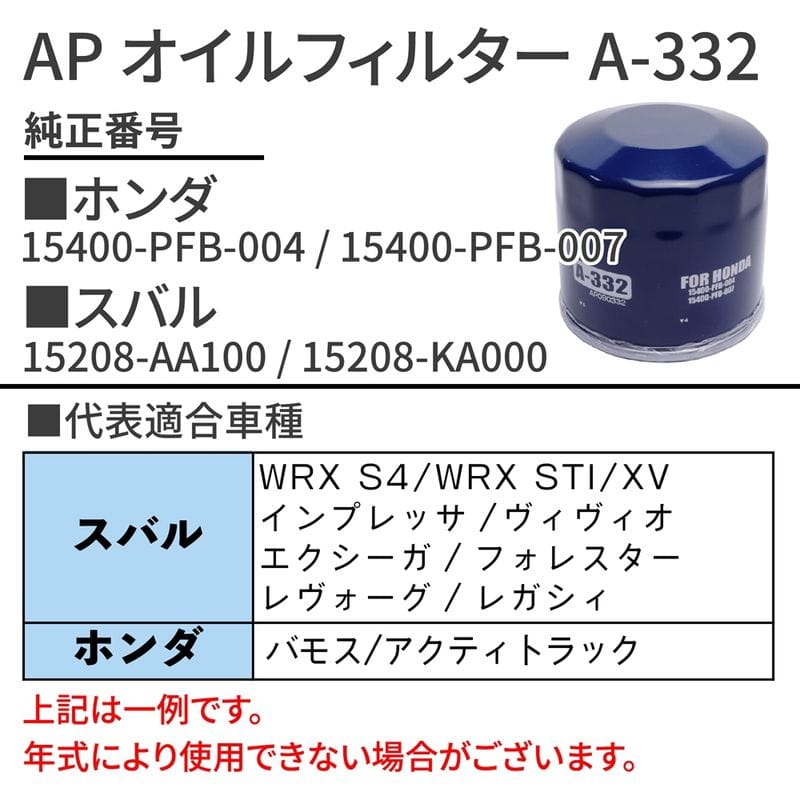 ワールドツール アストロプロダクツ AP オイルフィルター A-332 2009000003323（ご注文単位1個）【直送品】