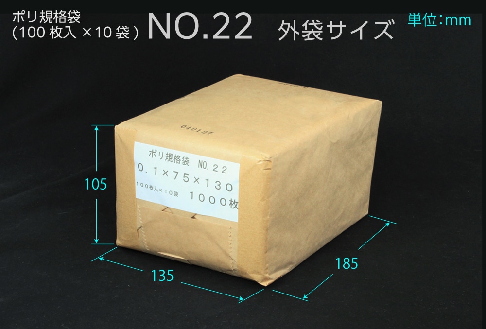 エヌプラン ポリ規格袋 ＃22 0.1×75×130mm （1000枚入) 1個 (ご注文単位1個)【直送品】