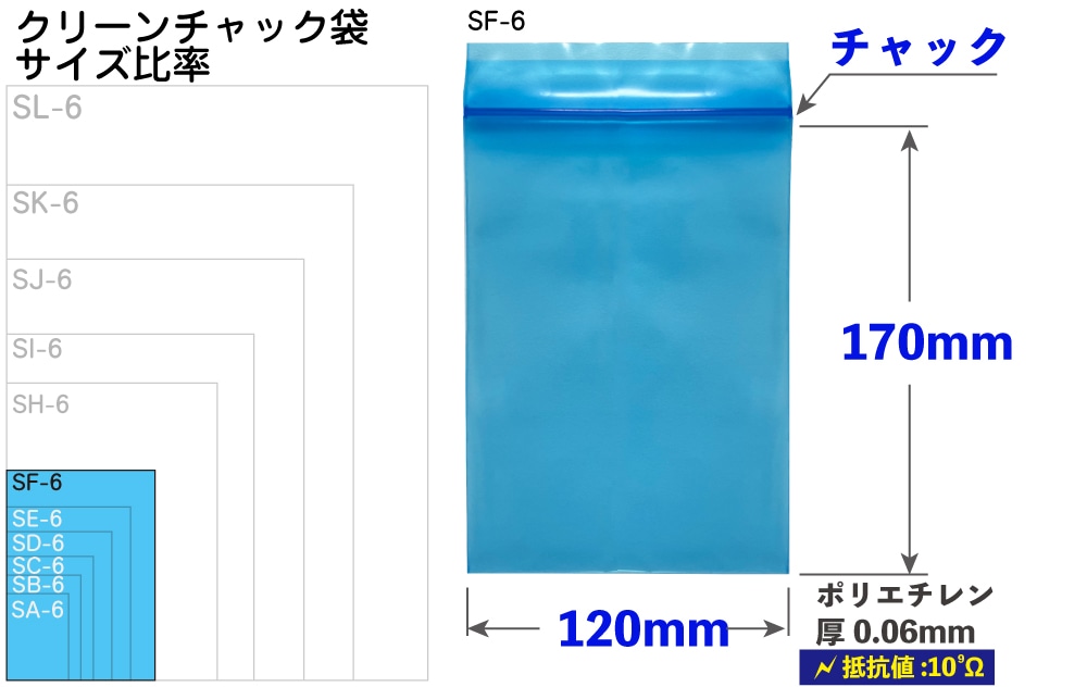 クリーンチャック袋 SF-6 0.06×120×170mm (100枚入) 1個 (ご注文単位1個)【直送品】