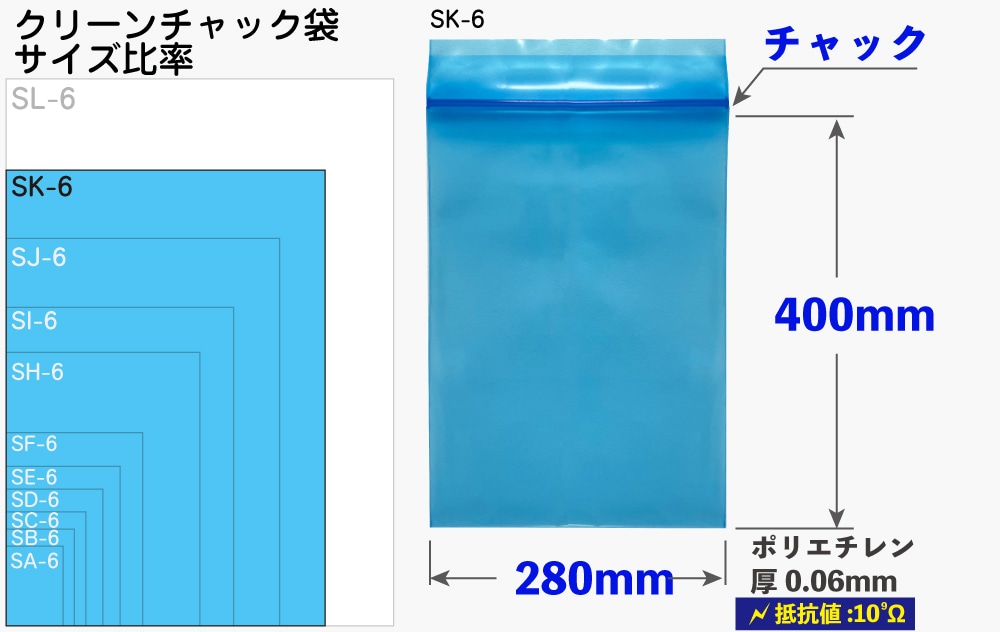 クリーンチャック袋 SK-6 0.06×280×400mm (100枚入) 1個 (ご注文単位1個)【直送品】