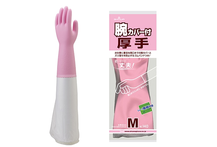 ショーワグローブ 腕カバー付厚手 No140 M 全長600mm ﾋﾟﾝｸ 1個 (ご注文単位1個)【直送品】
