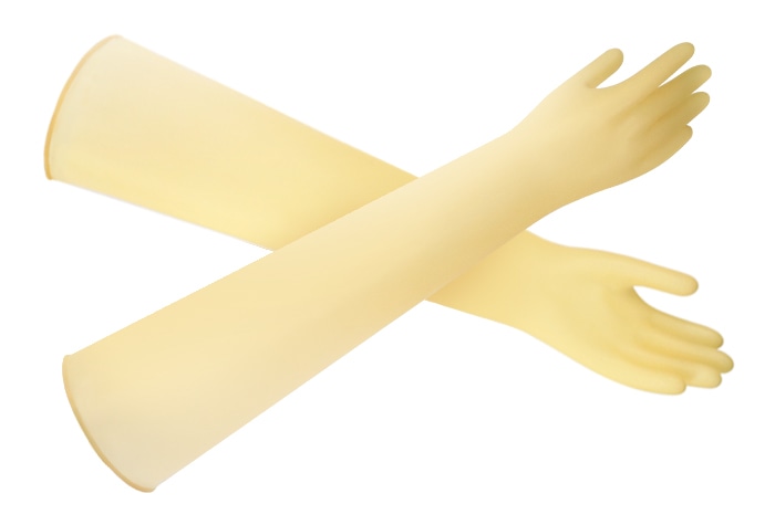 作業用手袋 ラテックス特長手袋（飴） 全長640mm 1個 (ご注文単位1個)【直送品】