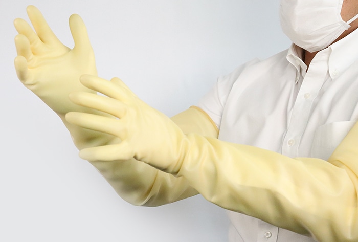 作業用手袋 ラテックス特長手袋(飴) 全長640mm 1個 (ご注文単位1個)【直送品】