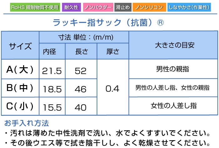 ハナキゴム ラッキー指サック(抗菌)L-A (50本入) 1箱 (ご注文単位1箱)【直送品】