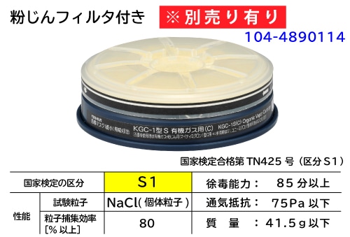 興研 吸収缶 KGC-1型Sシリーズ 有機ガス用 1個 (ご注文単位1個)【直送品】