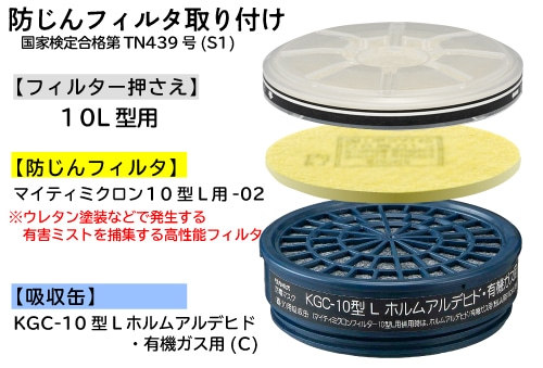 興研 吸収缶 KGC-10型Lシリーズ ホルムアルデヒド・有機ガス用 1個 (ご注文単位1個)【直送品】