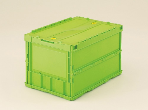 トラスコ中山 薄型折りたたみコンテナペタンコ スライドロックフタ付 グリーン 1個 (ご注文単位1個)【直送品】